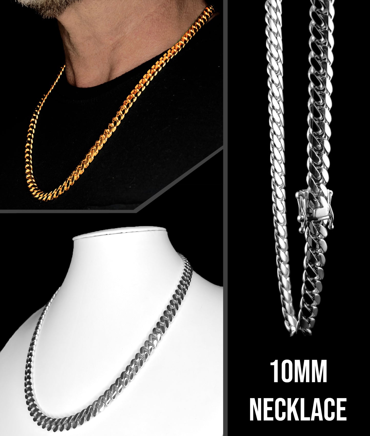 14K Gold & Platinum Bonded Silver Cuban Links