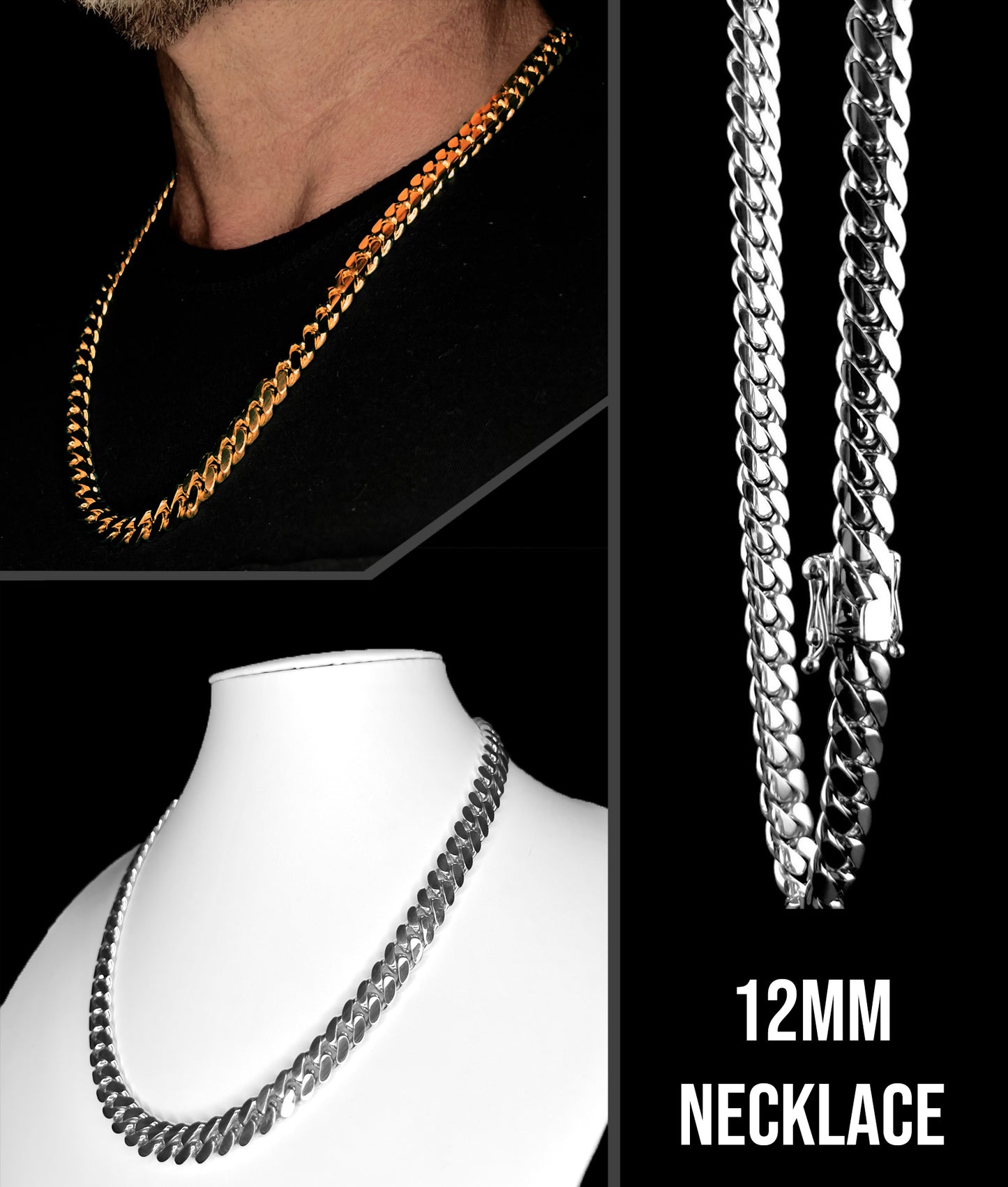 14K Gold & Platinum Bonded Silver Cuban Links