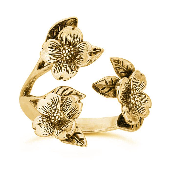 14K Gold Over Sterling Silver Dogwood Flowers Ring