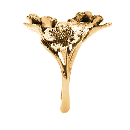 14K Gold Over Sterling Silver Dogwood Flowers Ring