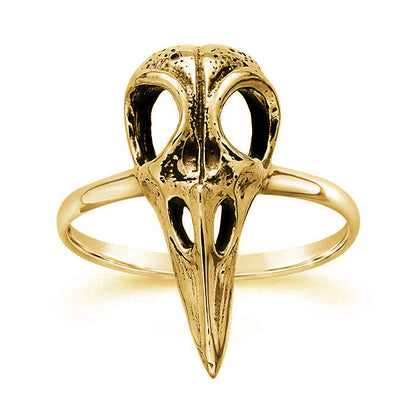 14K Gold Over Sterling Silver Raven Skull Ring