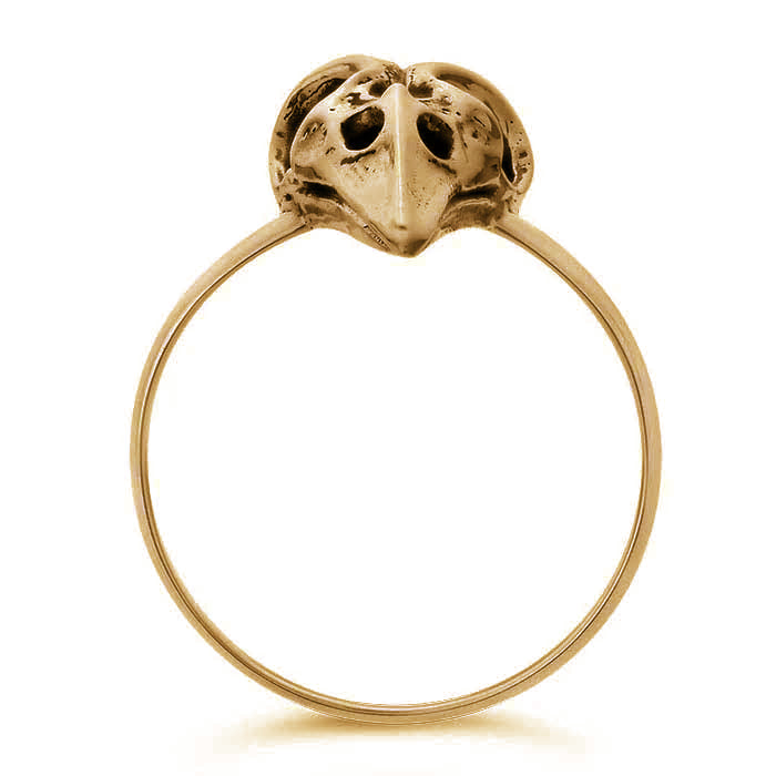 14K Gold Over Sterling Silver Raven Skull Ring