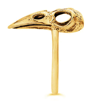 14K Gold Over Sterling Silver Raven Skull Ring