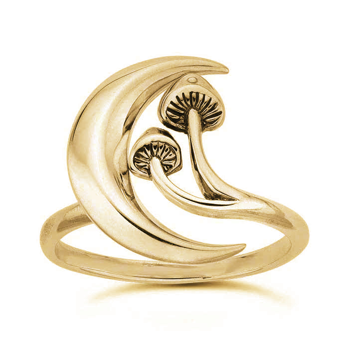 14K Over Sterling Silver Moon & Mushroom Ring