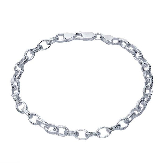 Sterling Silver Patterned Oval Link Chain Bracelet