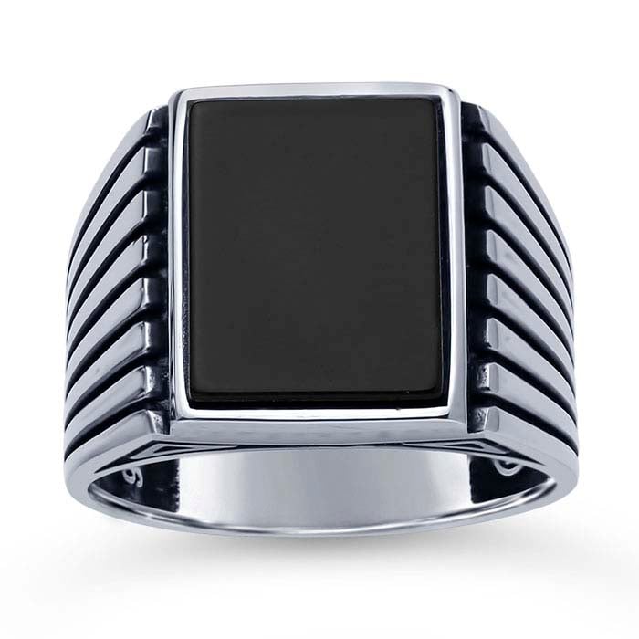 Sterling Silver Rectangle Black Onyx-Set Ring