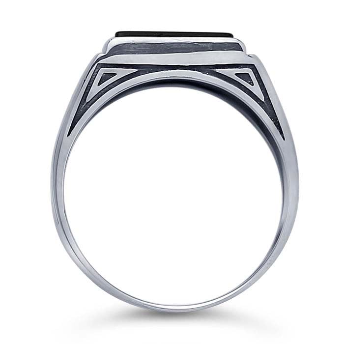 Sterling Silver Rectangle Black Onyx-Set Ring