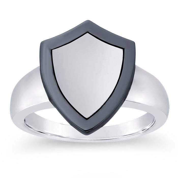 Sterling Silver Two-Tone 18 x 14.2mm Shield Signet Ring