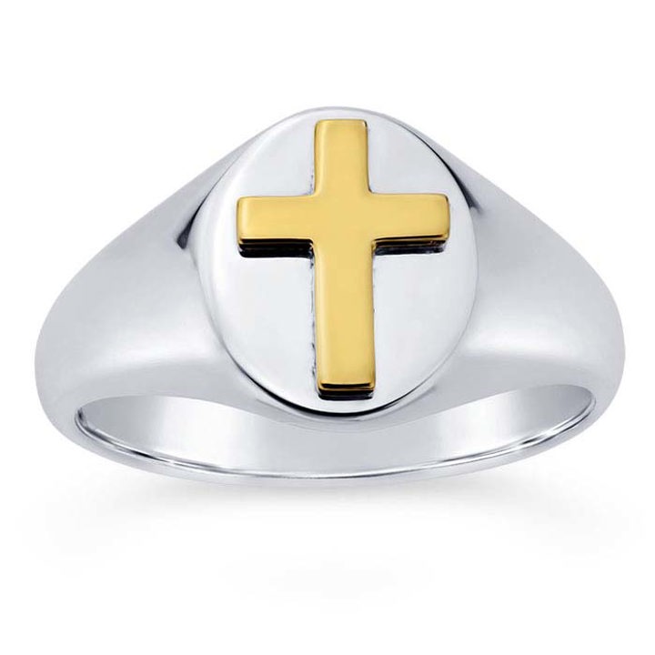 Sterling Silver Ring with Yellow Gold-Plated Cross