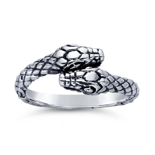 Sterling Silver Double Snake Head Ring