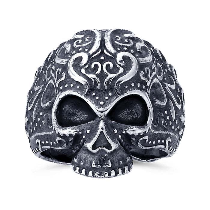 Sterling Silver Floral Skull Ring