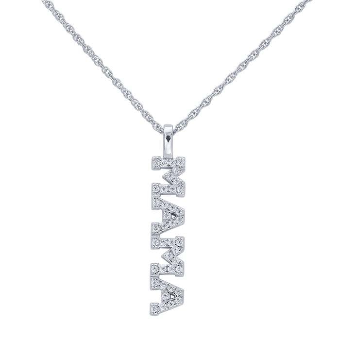 Sterling Silver Cubic Zirconia "MAMA" Pendant Necklace