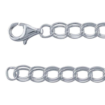 Sterling Silver Double-Cable Chain Charm Bracelet