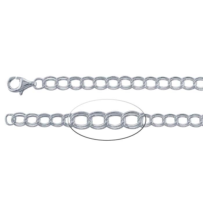 Sterling Silver Double-Cable Chain Charm Bracelet