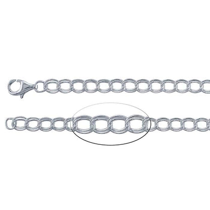 Sterling Silver Double-Cable Chain Charm Bracelet