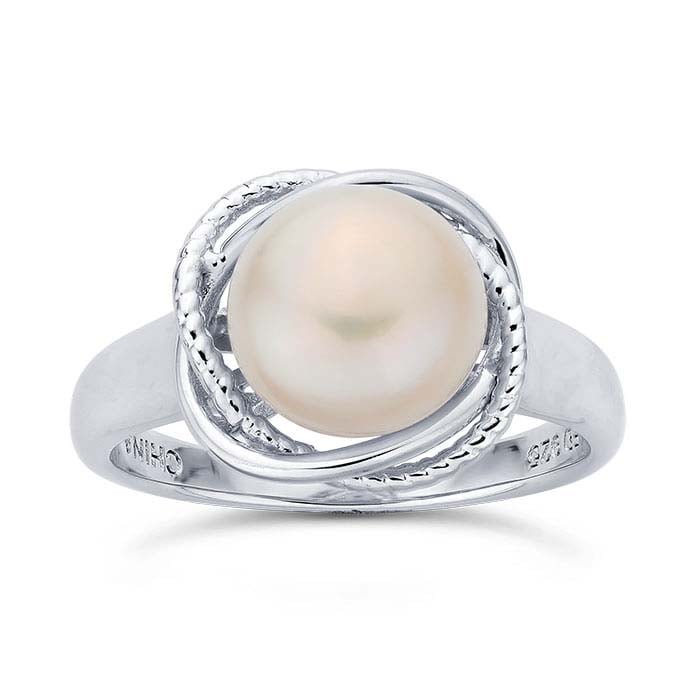 Sterling Silver Open Weave White Freshwater Pearl Ring