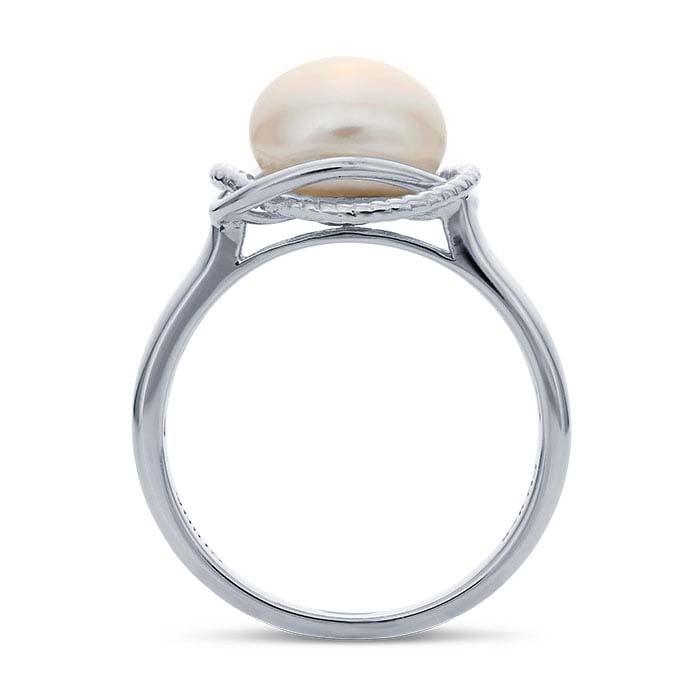 Sterling Silver Open Weave White Freshwater Pearl Ring