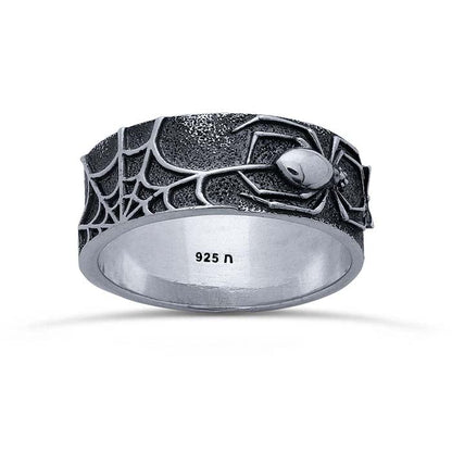 Sterling Silver Oxidized Spider and Web Ring