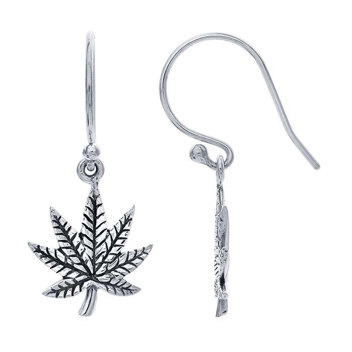 Sterling Silver Cannabis Leaf Earrings