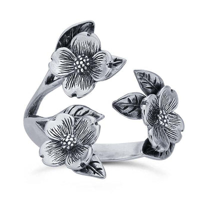 Sterling Silver Dogwood Flowers Bypass Ring