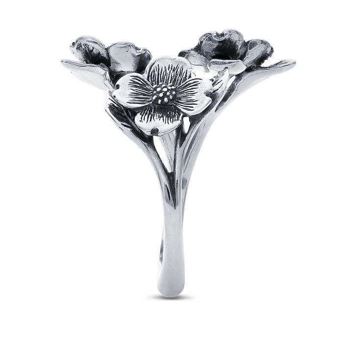 Sterling Silver Dogwood Flowers Bypass Ring