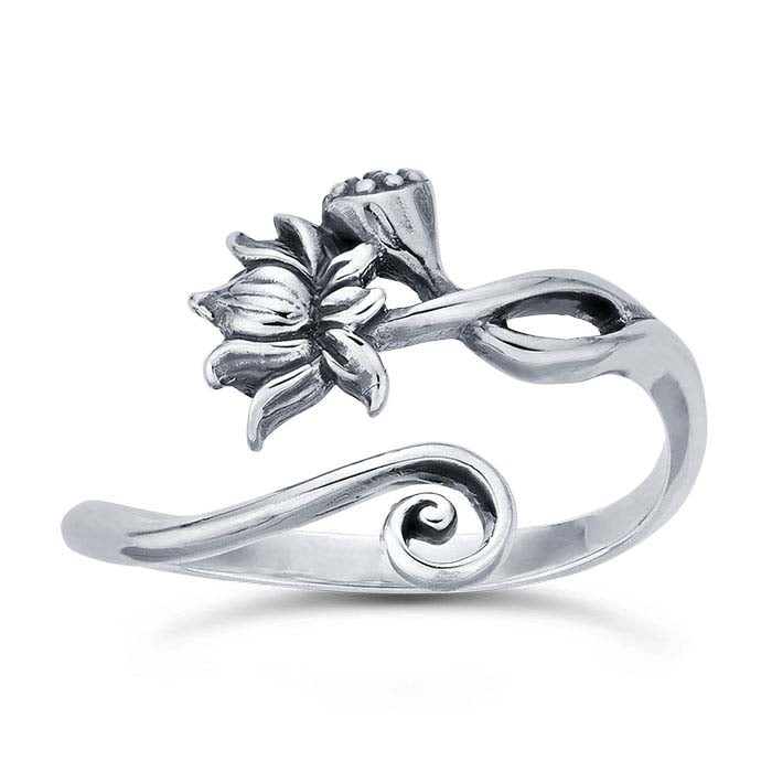 Sterling Silver Lotus Flower Bypass Ring