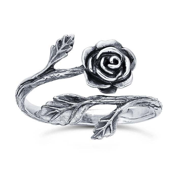 Sterling Silver Rose Bypass Ring