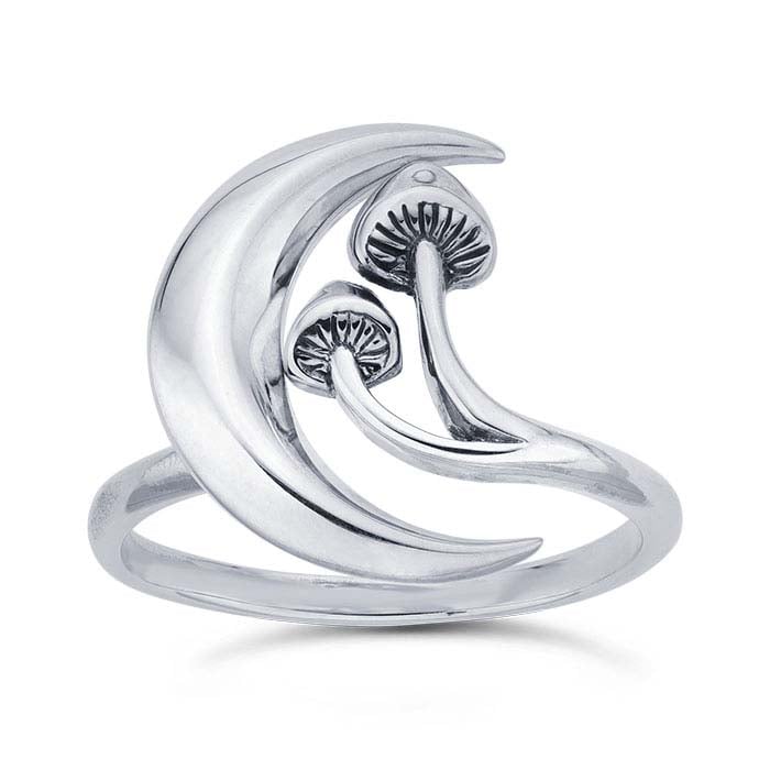 Sterling Silver Moon & Mushroom Bypass Ring