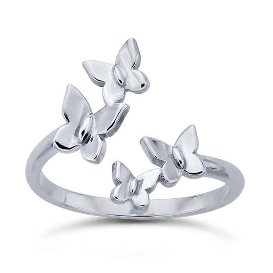 Sterling Silver Butterflies Bypass Ring