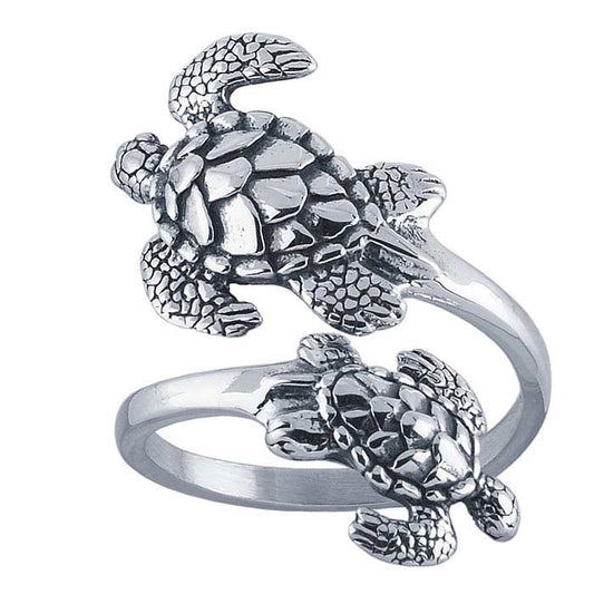 Sterling Silver Sea Turtles Bypass Ring