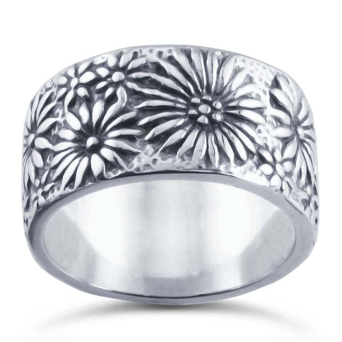 Sterling Silver Oxidized Daisy Ring