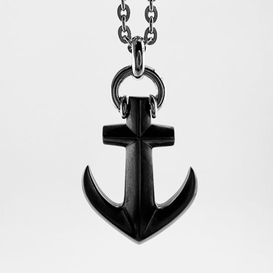 Sterling Silver Black Rhodium Plated Anchor Necklace