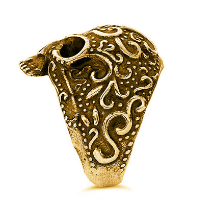 Gold Over Sterling Silver Floral Skull Ring