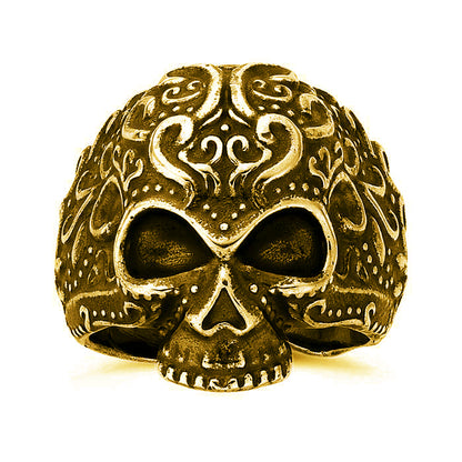 Gold Over Sterling Silver Floral Skull Ring