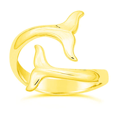 Gold Over Sterling Silver Whale Tails Bypass Ring