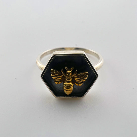 Sterling Silver Shadow Box With Bronze Bee Ring