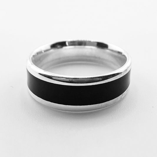 Sterling Silver Black Enamel Stripe Ring