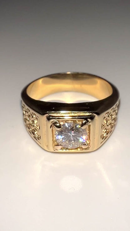 Ring Men 10.8G 14K GOLD / Single Stone .88k Moissanite